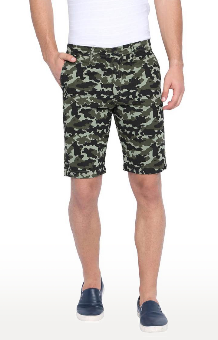 Men's Green Cotton Camouflage Shorts