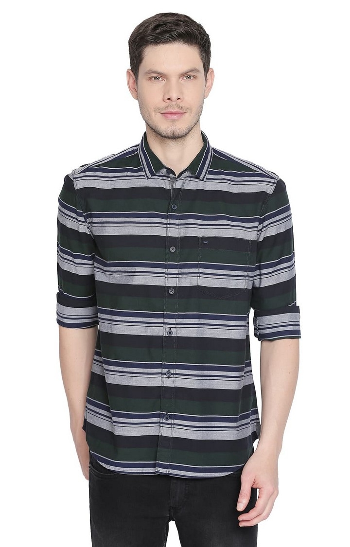Green Striped Casual Shirts