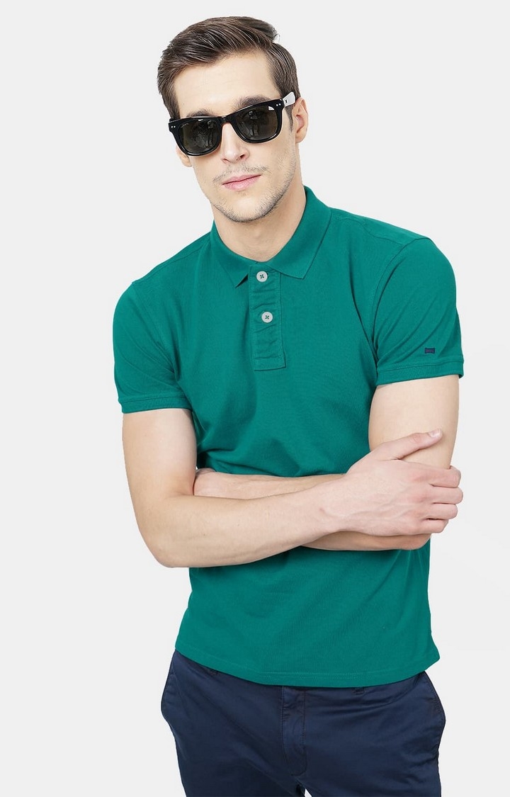 Men's Green Cotton Solid T-Shirt