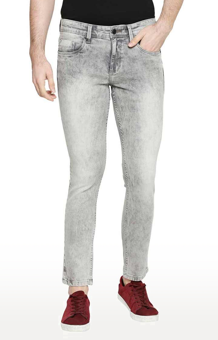 Men's Grey Cotton Blend Solid Jeans