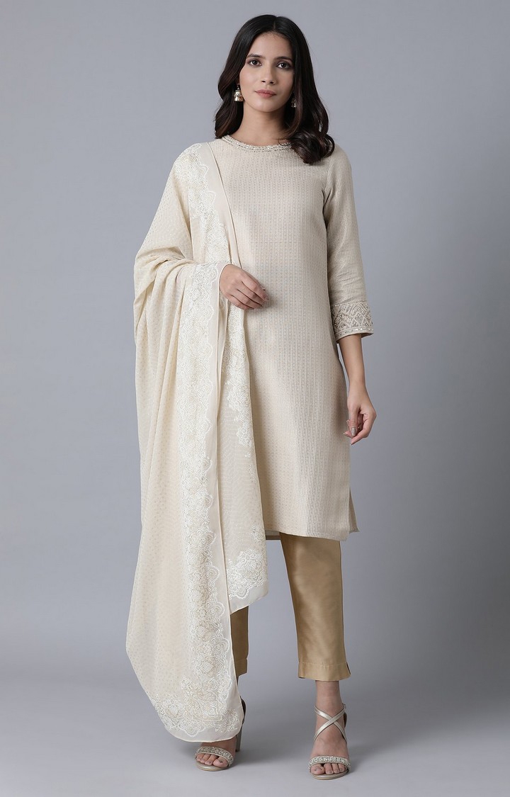 Women's Beige Cotton Geometrical Ethnic Suit Sets