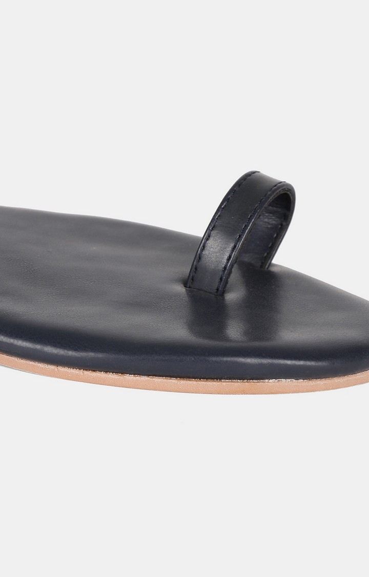 Navy Almond Toe Woven Design Flat