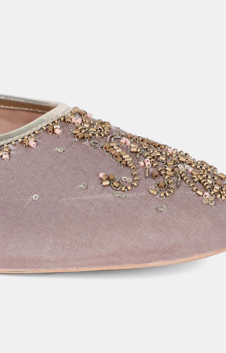 Sand Round Toe Embroidered Flat