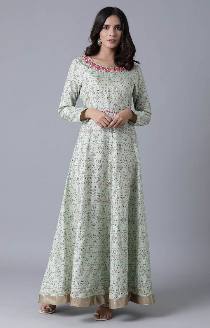 Green Floral Festive Ethnic Gown