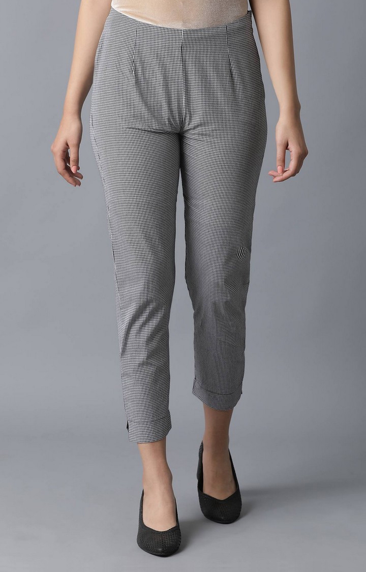Women's Grey Cotton Striped Trousers