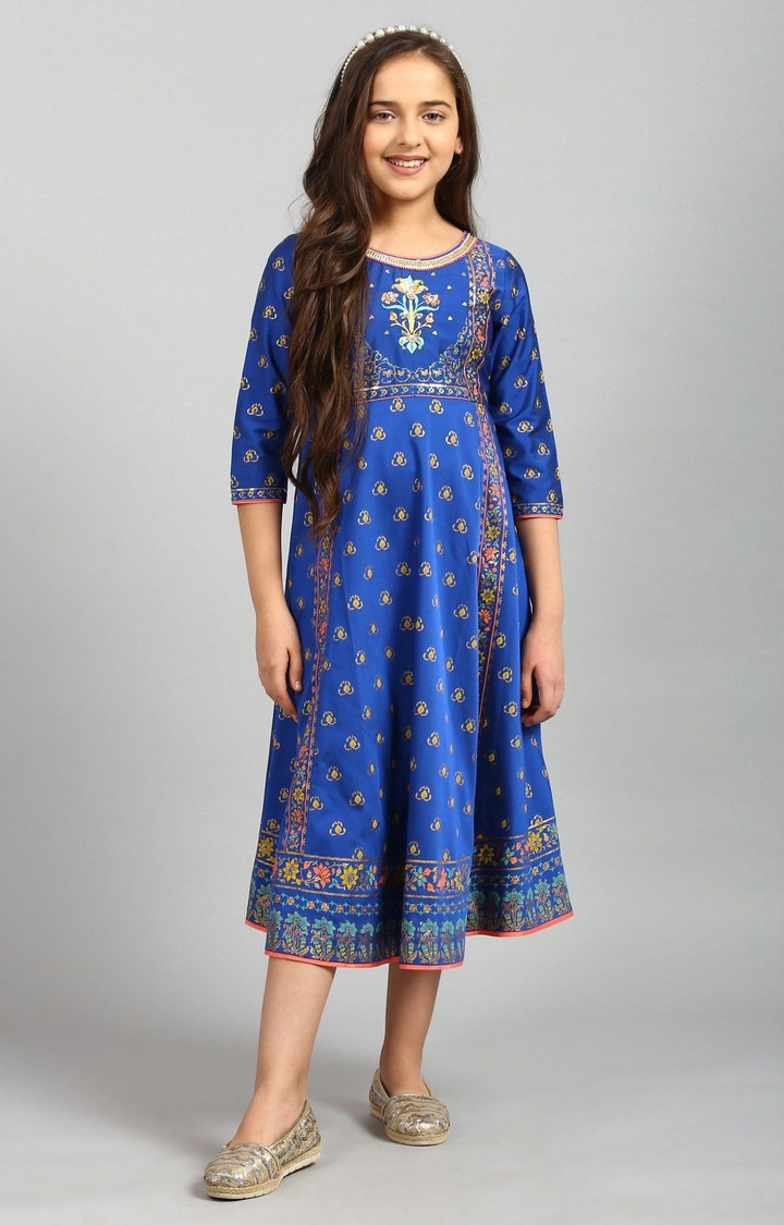 Blue Calf Length Ethnic Gown
