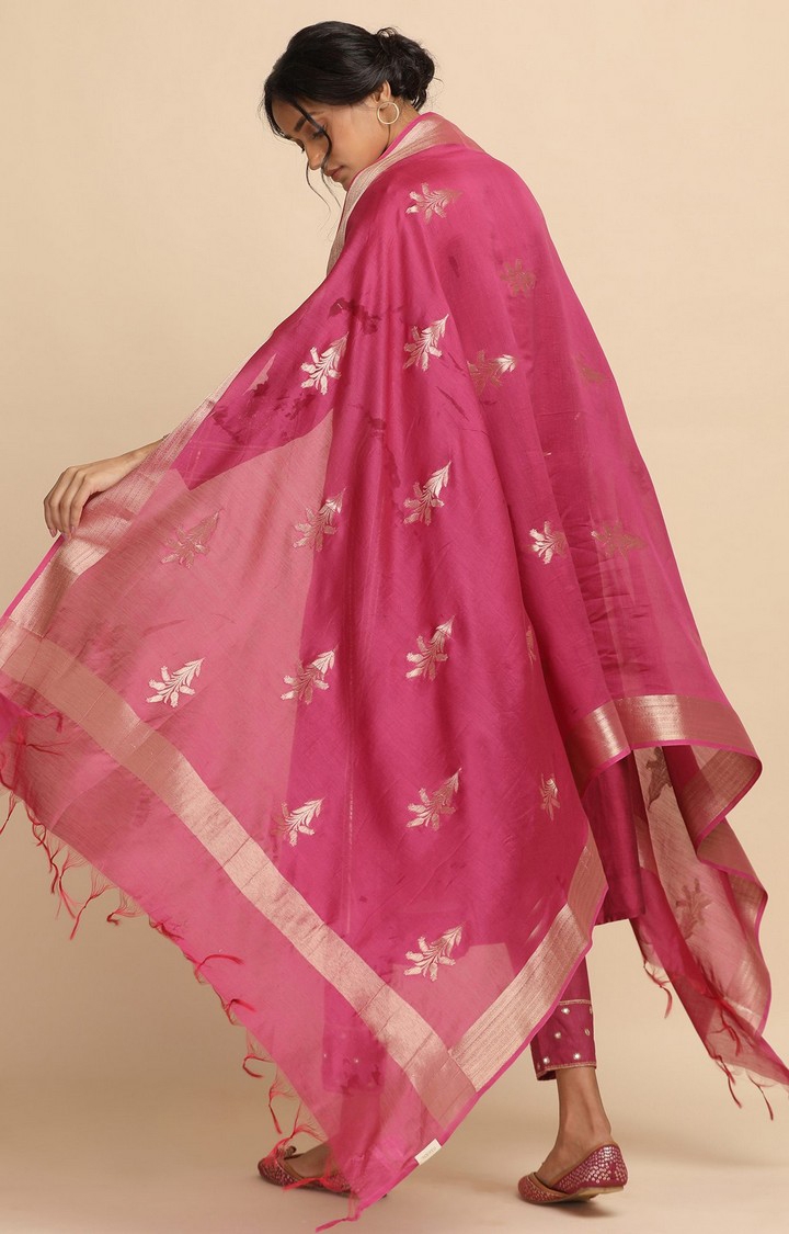 Women's Pink Cotton Blend Dupatta