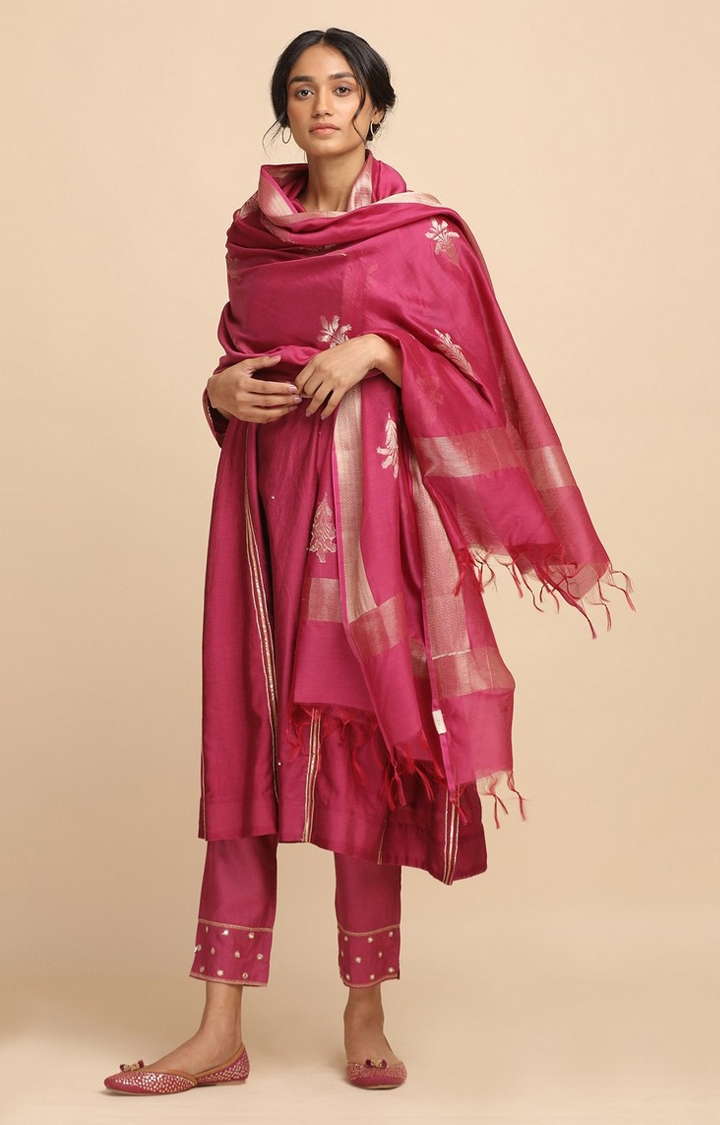 Women's Pink Cotton Blend Dupatta