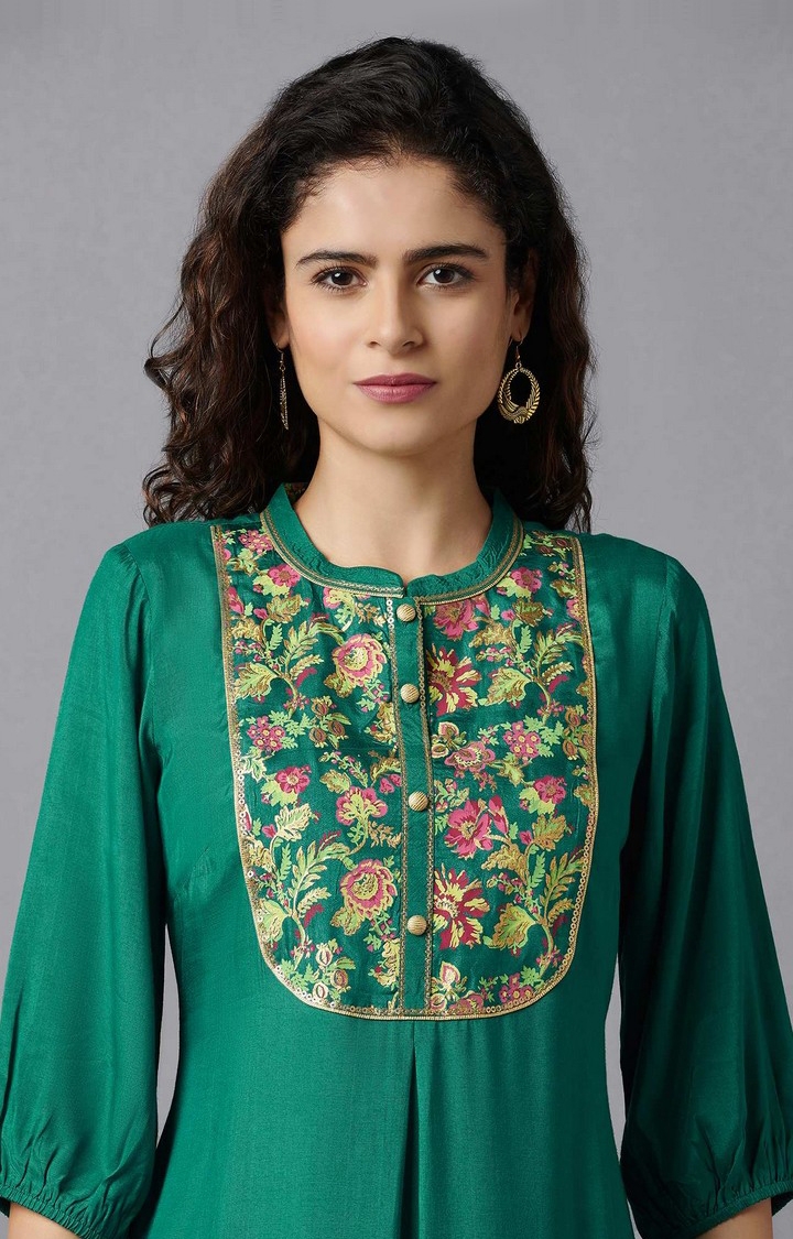 Women's Green Polyester Floral Palazzo & Kurta