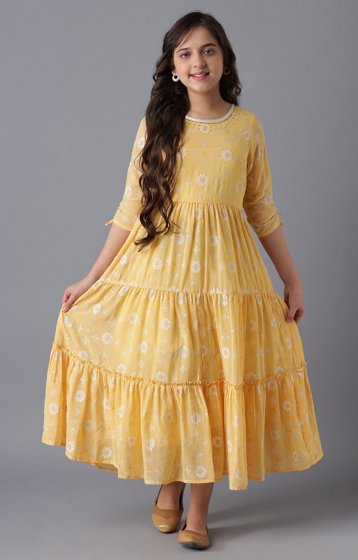 Mango Yellow Girls Ethnic Gown