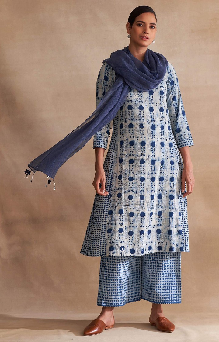Women's Blue Cotton Blend Dupatta