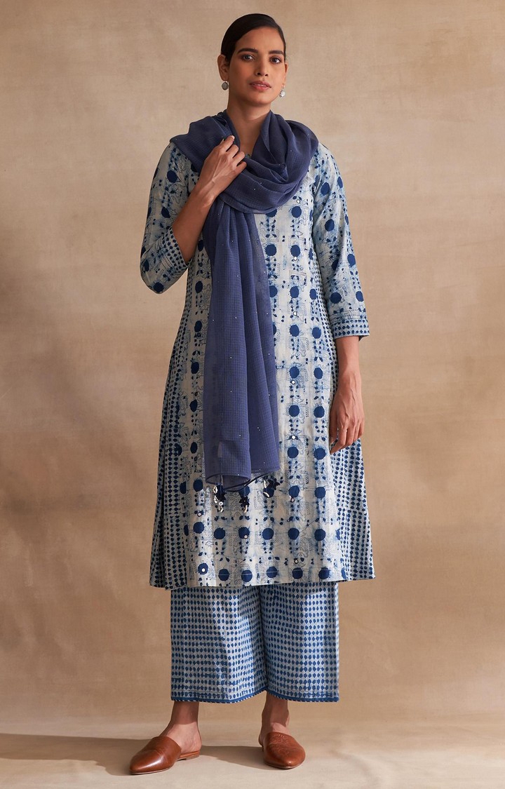 Women's Blue Cotton Blend Dupatta