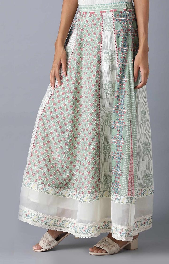 Women's Green Cotton Floral Skirts