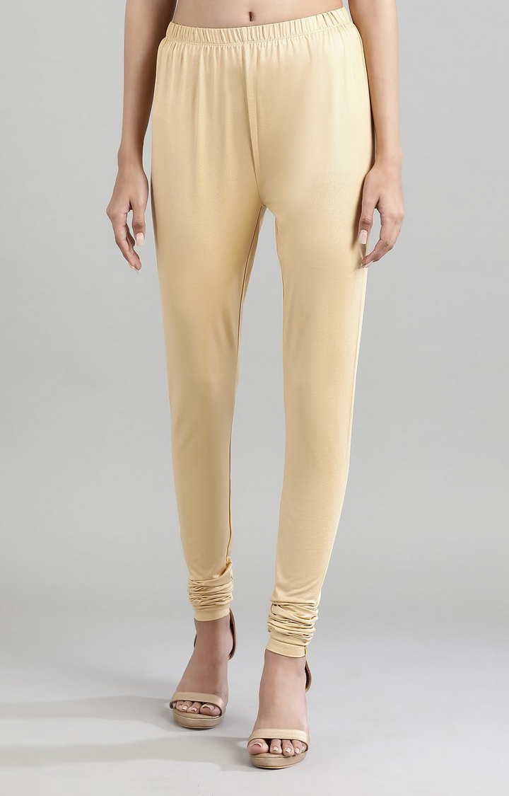 Women's Gold Polyester Printed Leggings