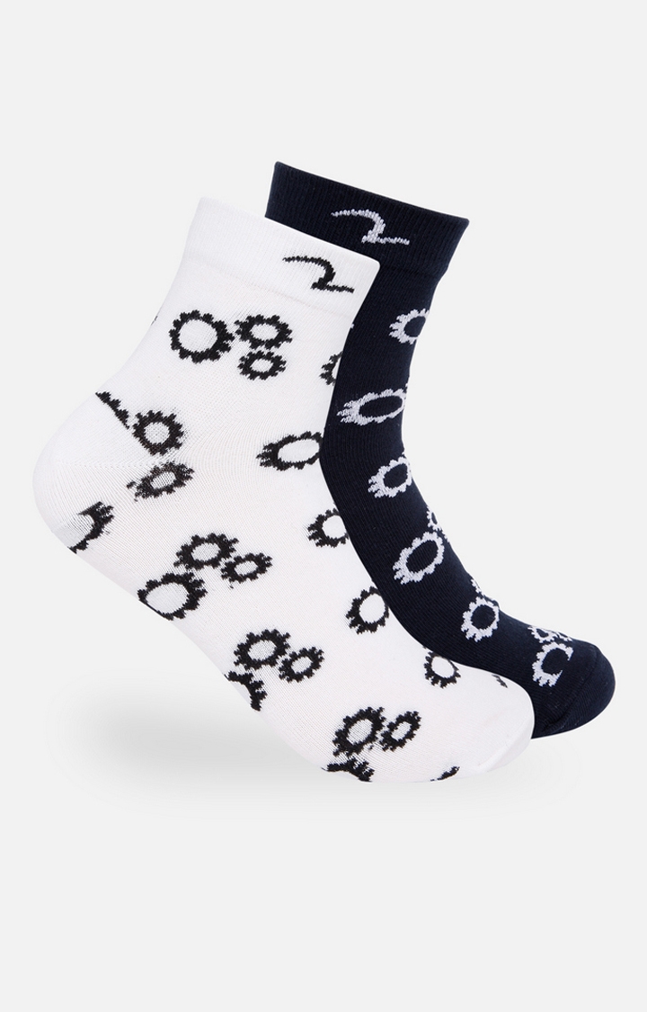 Spykar | Spykar White & Navy Printed Ankle Length Socks - Pair Of 2