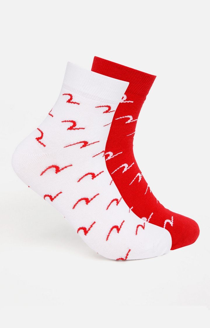 Spykar | Spykar White & Red Printed Ankle Length Socks - Pair Of 2