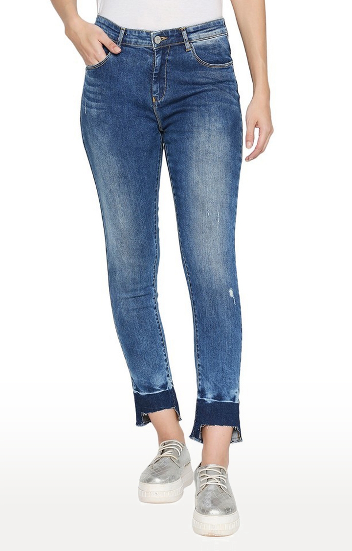 Women's Blue Cotton Solid Bootcut Jeans