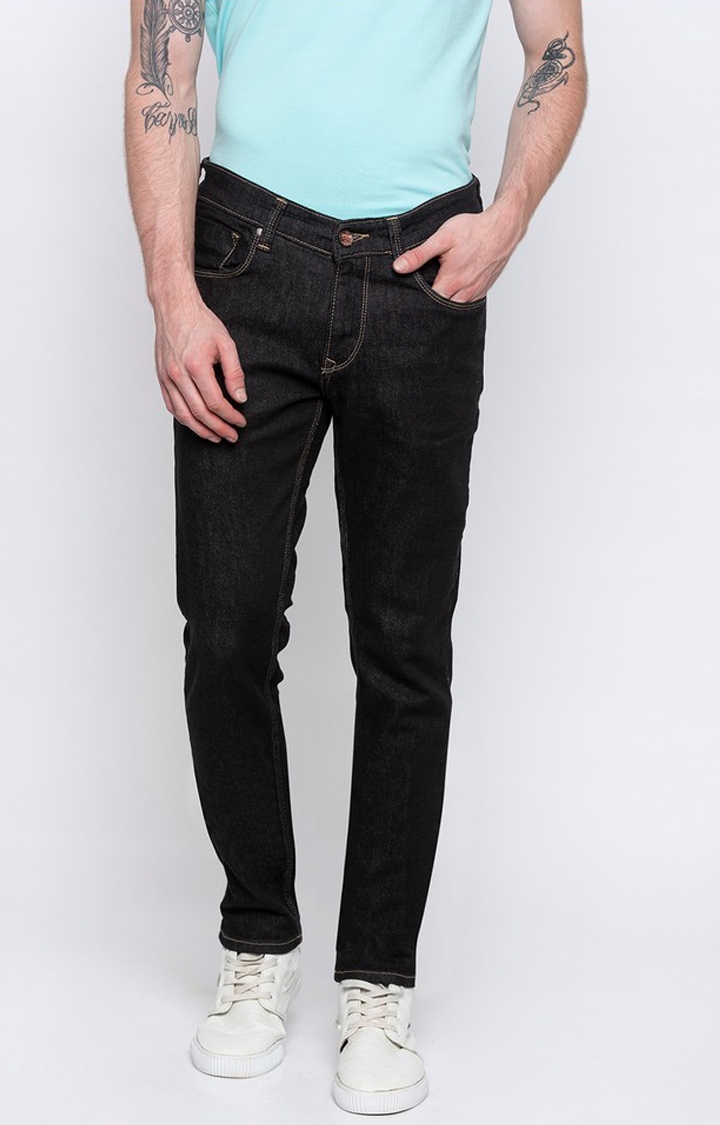 Spykar | Spykar Raw Black Solid Straight Fit Jeans