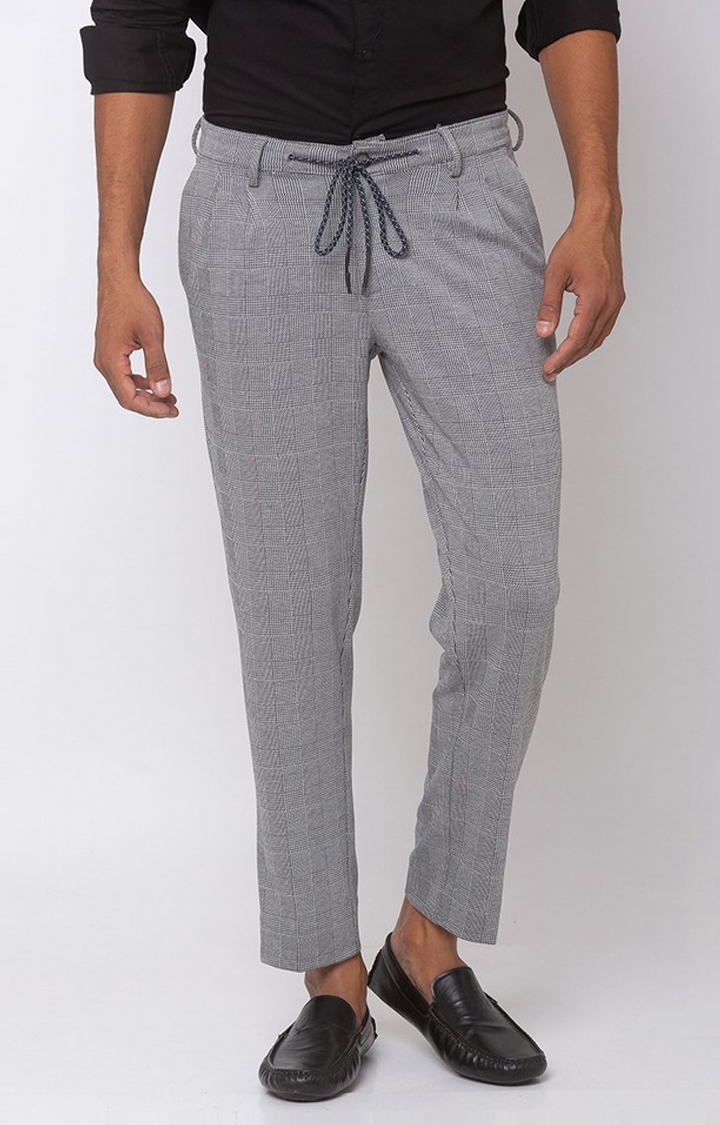 Spykar | Spykar Grey Cotton Slim Fit Trousers For Men