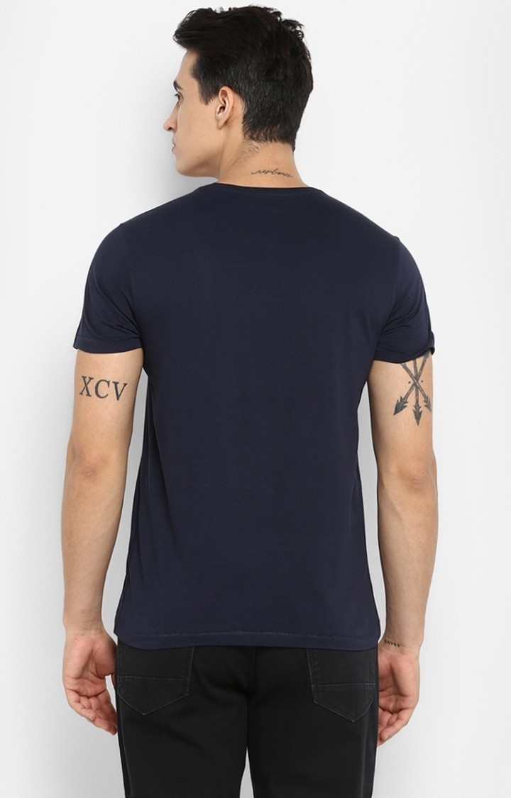 Spykar Navy Blue Printed Slim Fit T-Shirt