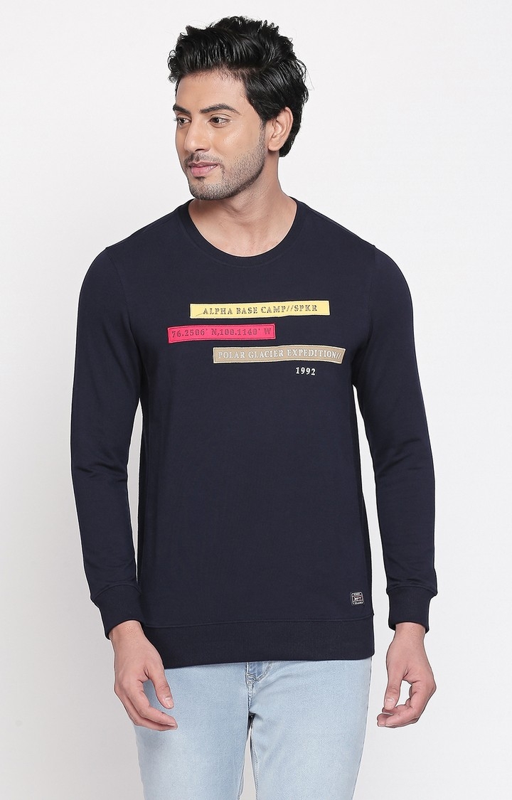 Spykar | Spykar Navy Blue Printed Slim Fit T-Shirt