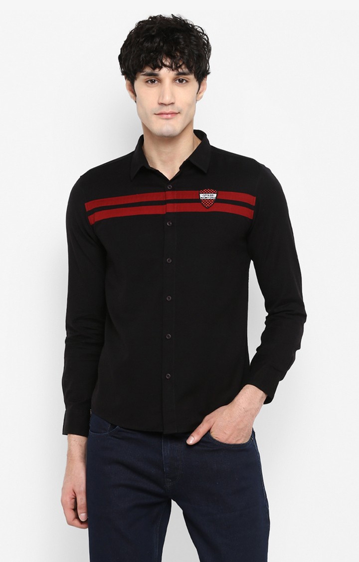 Men's Black Cotton Solid Casual Shirts