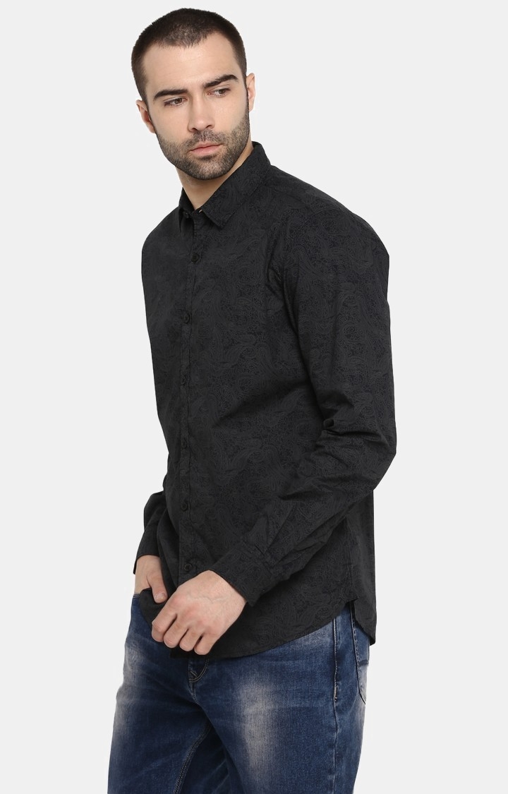 Spykar Black Printed Slim Fit Casual Shirt