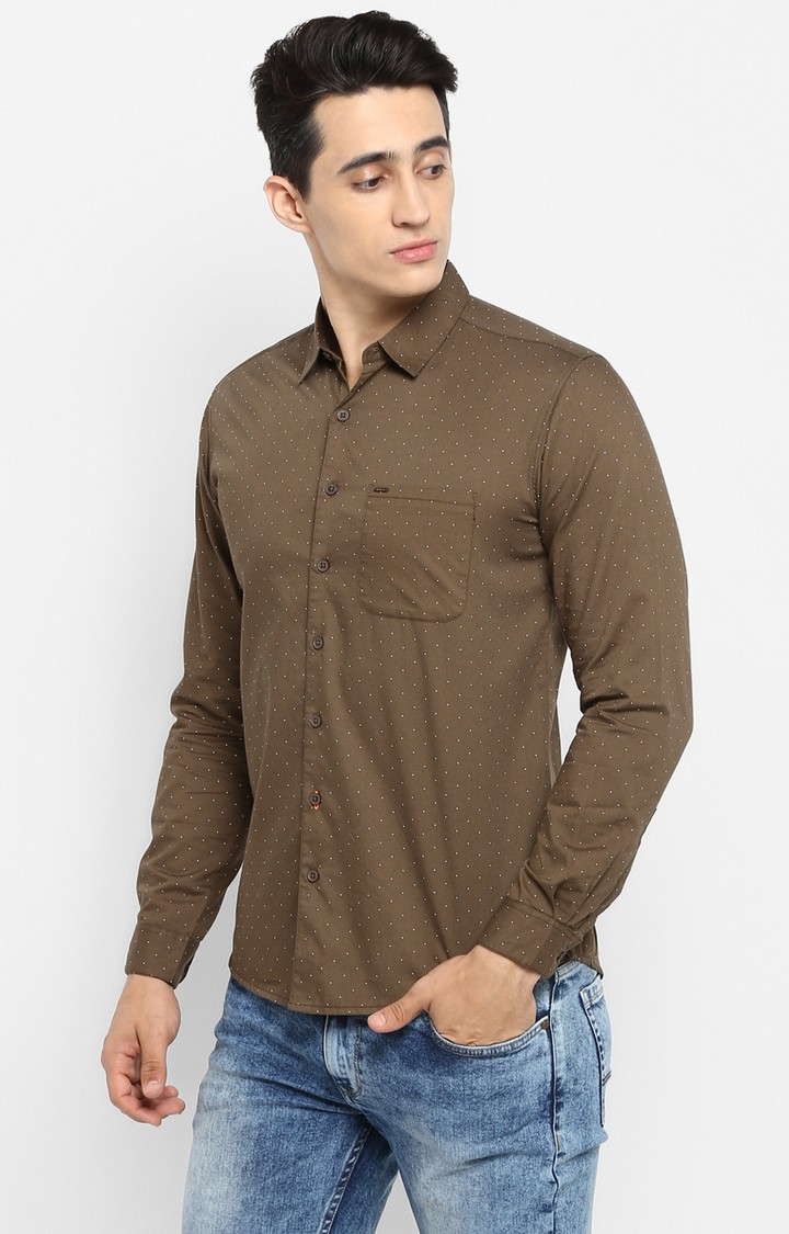Spykar Brown Printed Slim Fit Casual Shirt