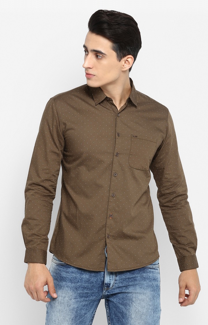 Spykar Brown Printed Slim Fit Casual Shirt