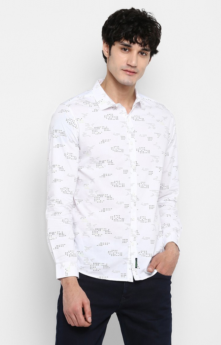 Spykar | Spykar White Printed Slim Fit Casual Shirt