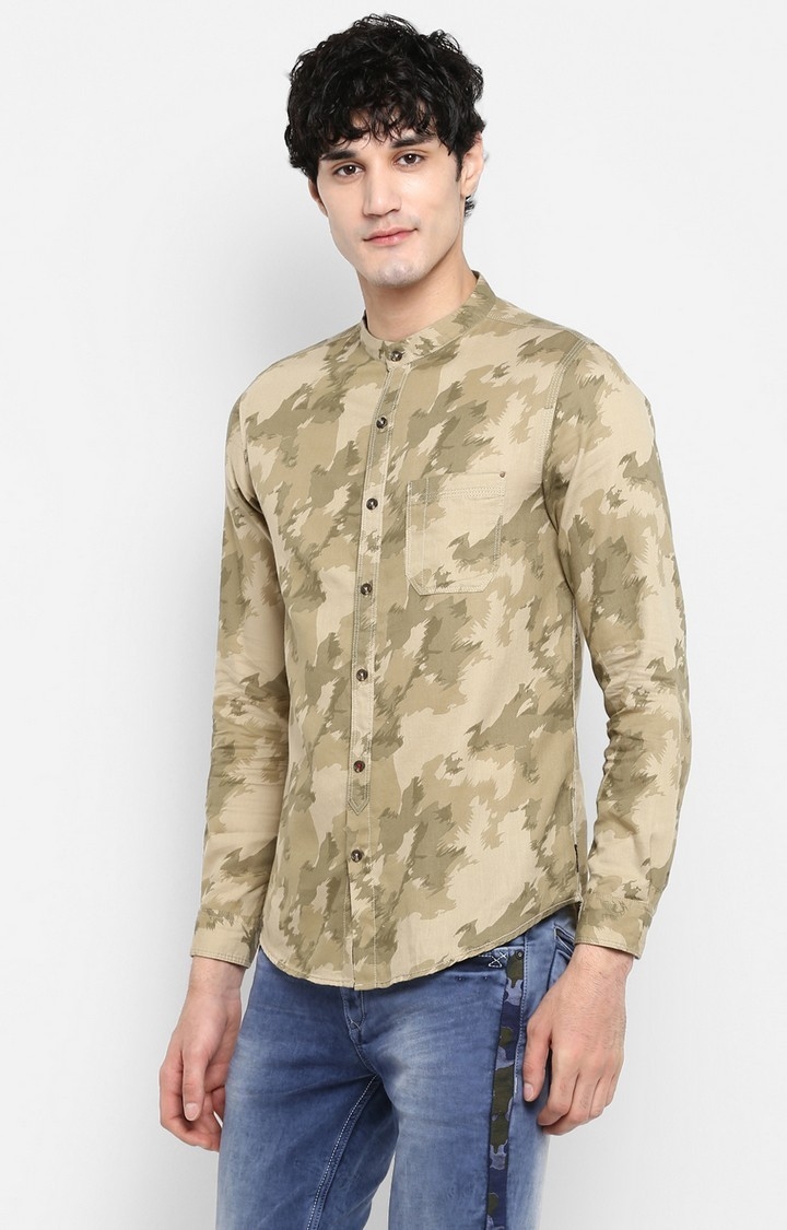 Men's Brown Cotton Camouflage Casual Shirts