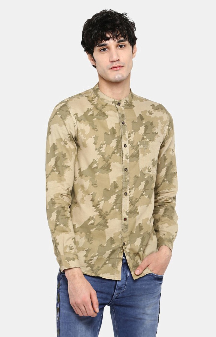 Men's Brown Cotton Camouflage Casual Shirts