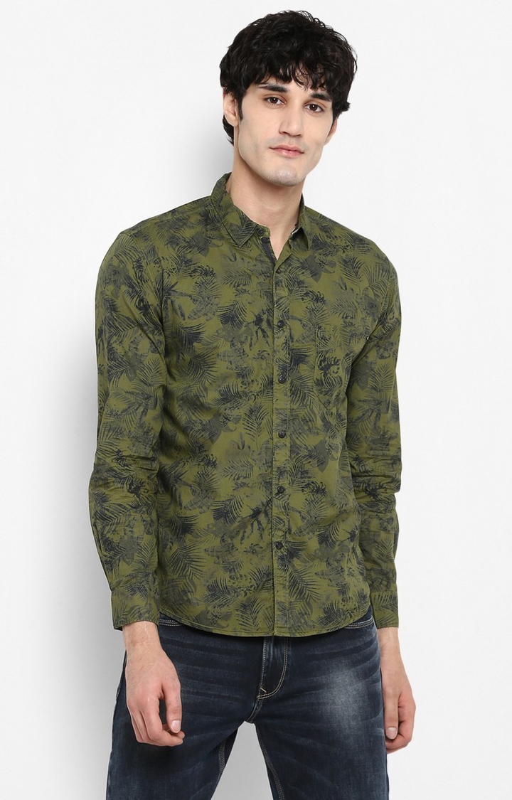 Spykar | Spykar Green Printed Slim Fit Casual Shirt