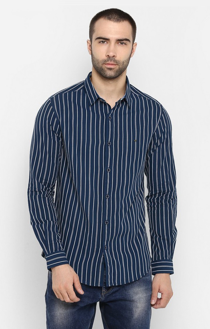 Spykar | Spykar Navy Blue Striped Slim Fit Casual Shirt