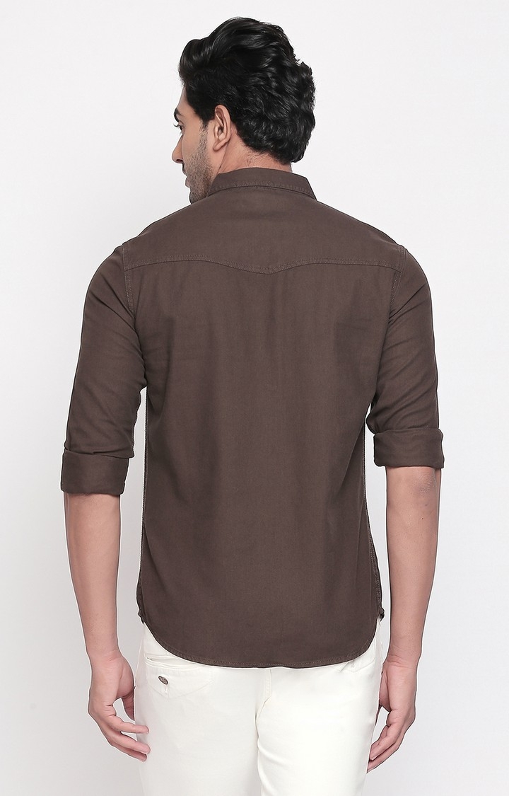 Spykar Brown Solid Slim Fit Casual Shirt