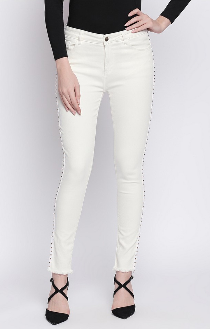 Spykar | Spykar White Cotton Slim Fit Jeans
