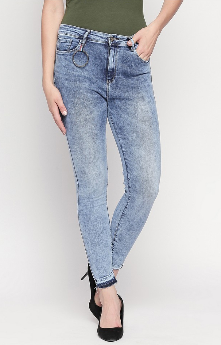 Spykar Mid Blue Cotton Women Jeans