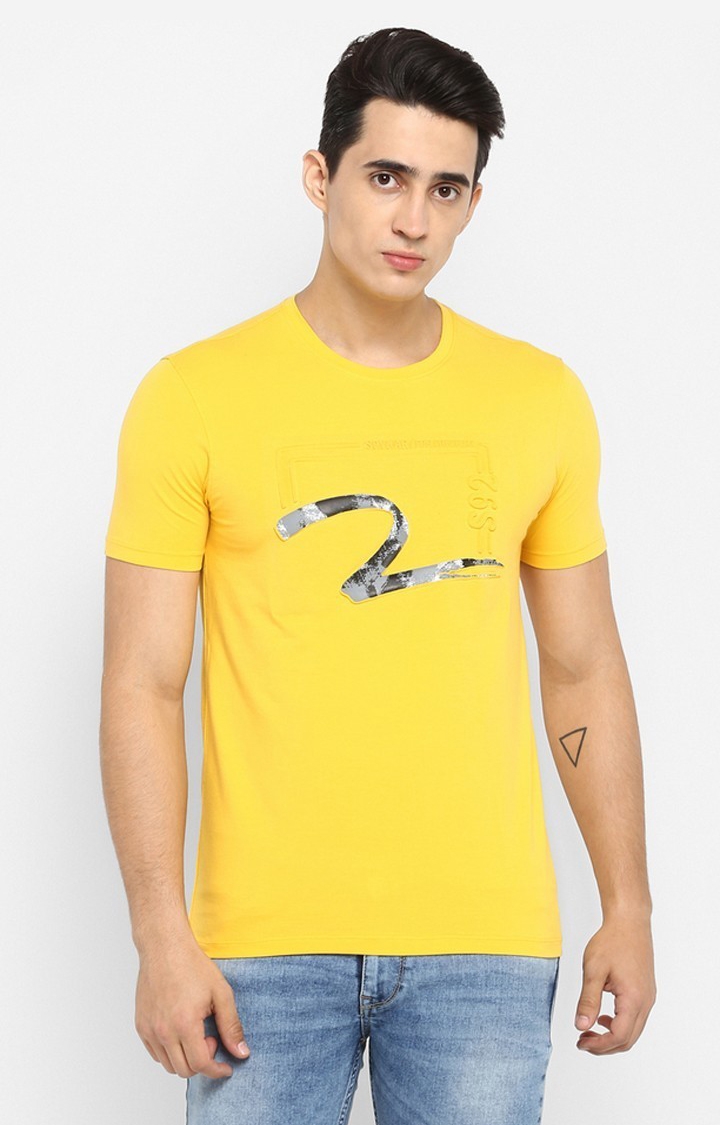 Spykar | Spykar Yellow Printed Slim Fit T-Shirt