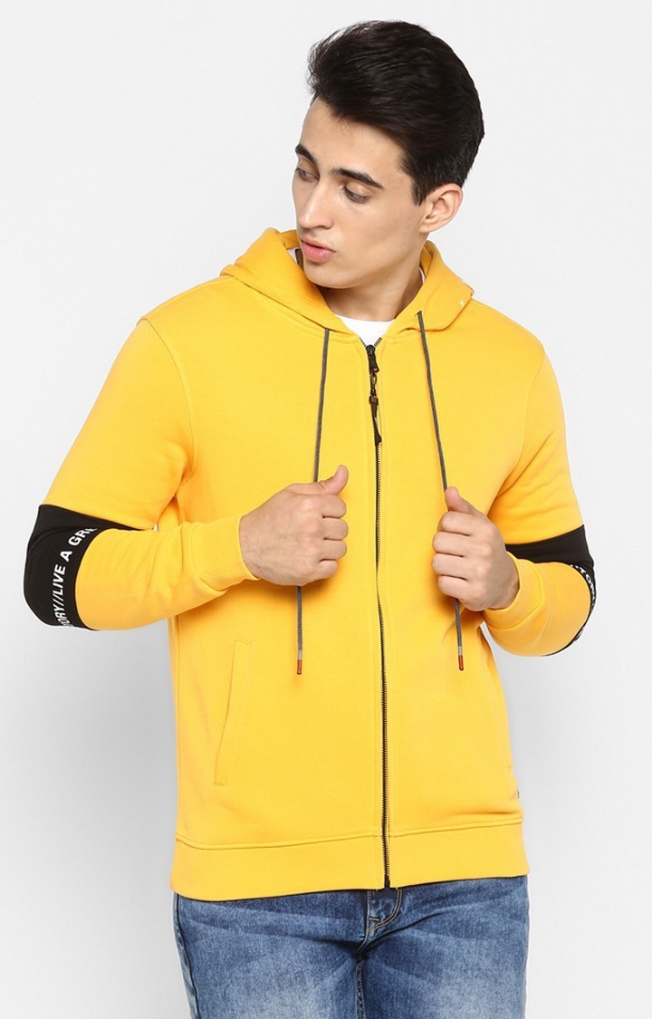 Spykar | Spykar Yellow Solid Regular Fit Hoodies