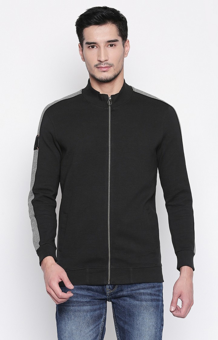 spykar Black Solid Slim Fit Sweatshirt
