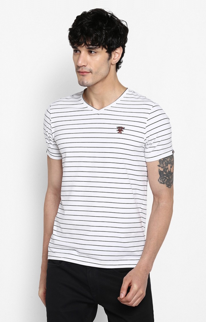 Spykar | Spykar White Striped Slim Fit T-Shirt