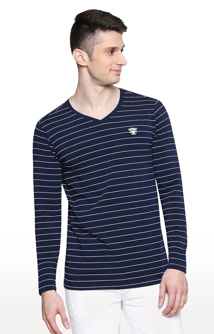 Spykar | Spykar Blue Cotton Slim Fit T-Shirt For Men