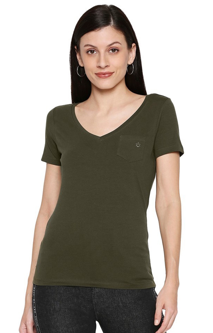 Spykar | Spykar Cotton Green Solid T-Shirt