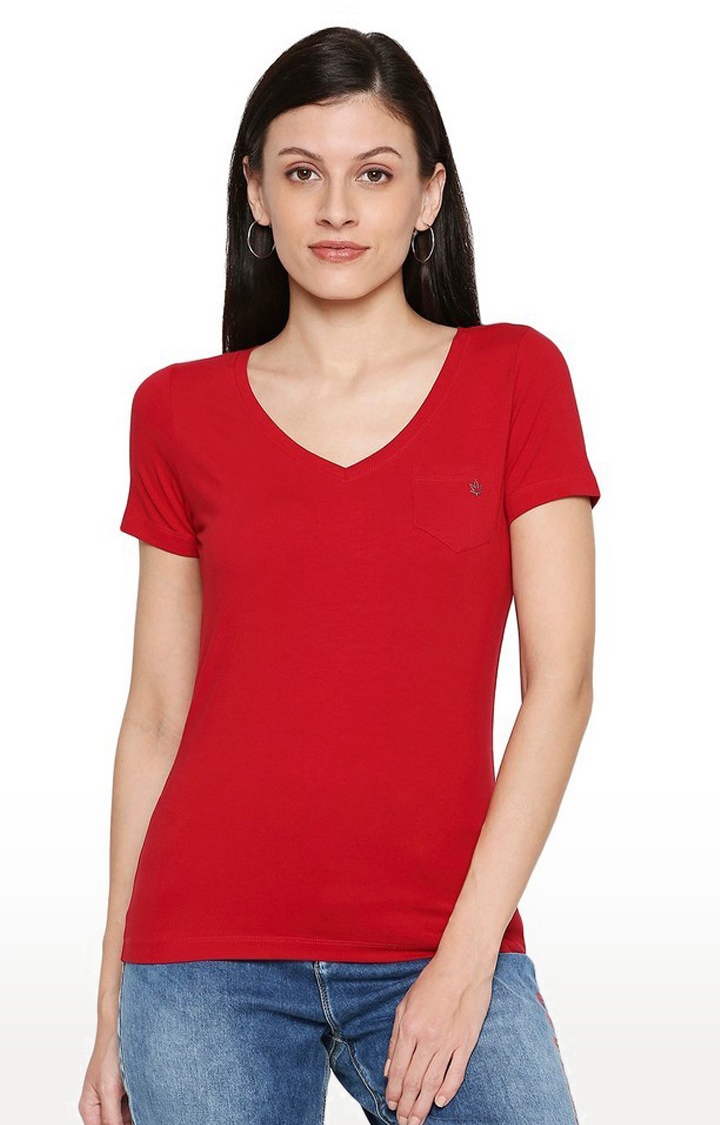 Spykar | Spykar Cotton Red Solid T-Shirt