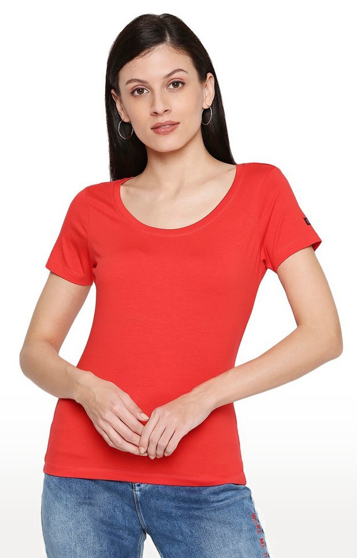 Spykar | Spykar Cotton Red Solid T-Shirt