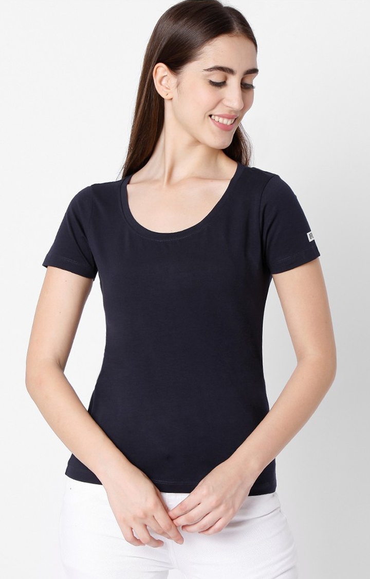 Spykar | Spykar Cotton Blue Solid T-Shirts