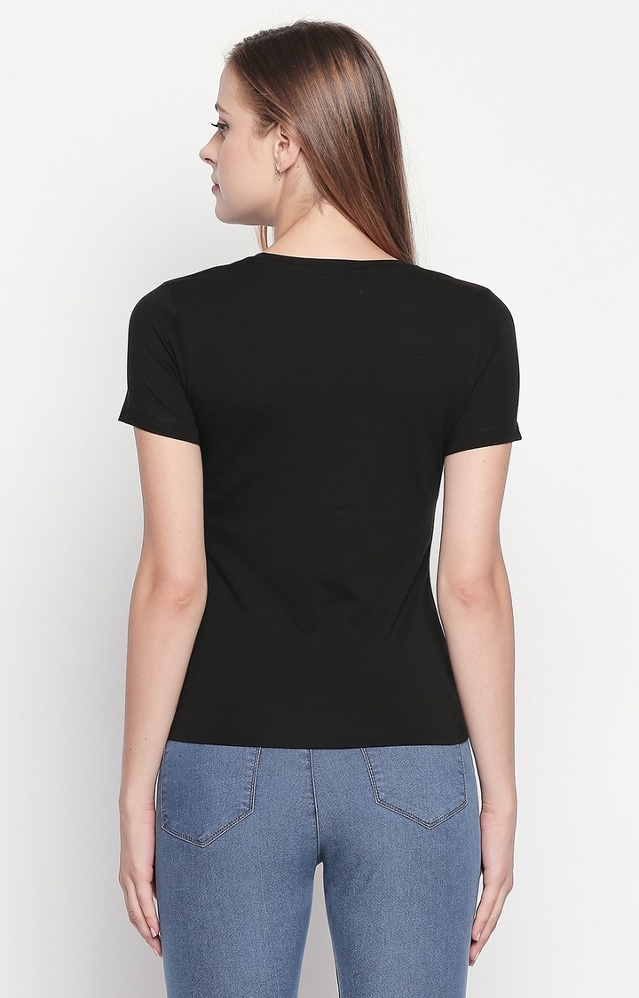 Spykar Black Printed Slim Fit T-Shirt