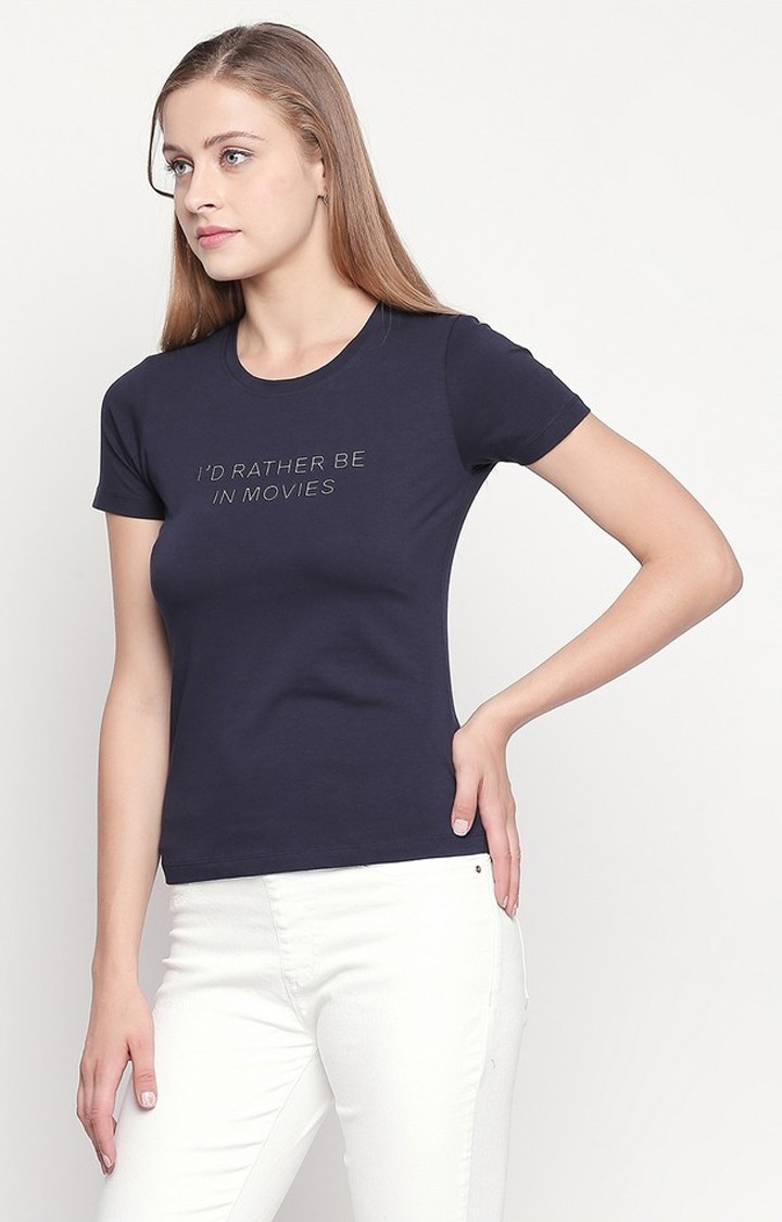 Spykar Navy Printed Slim Fit T-Shirt