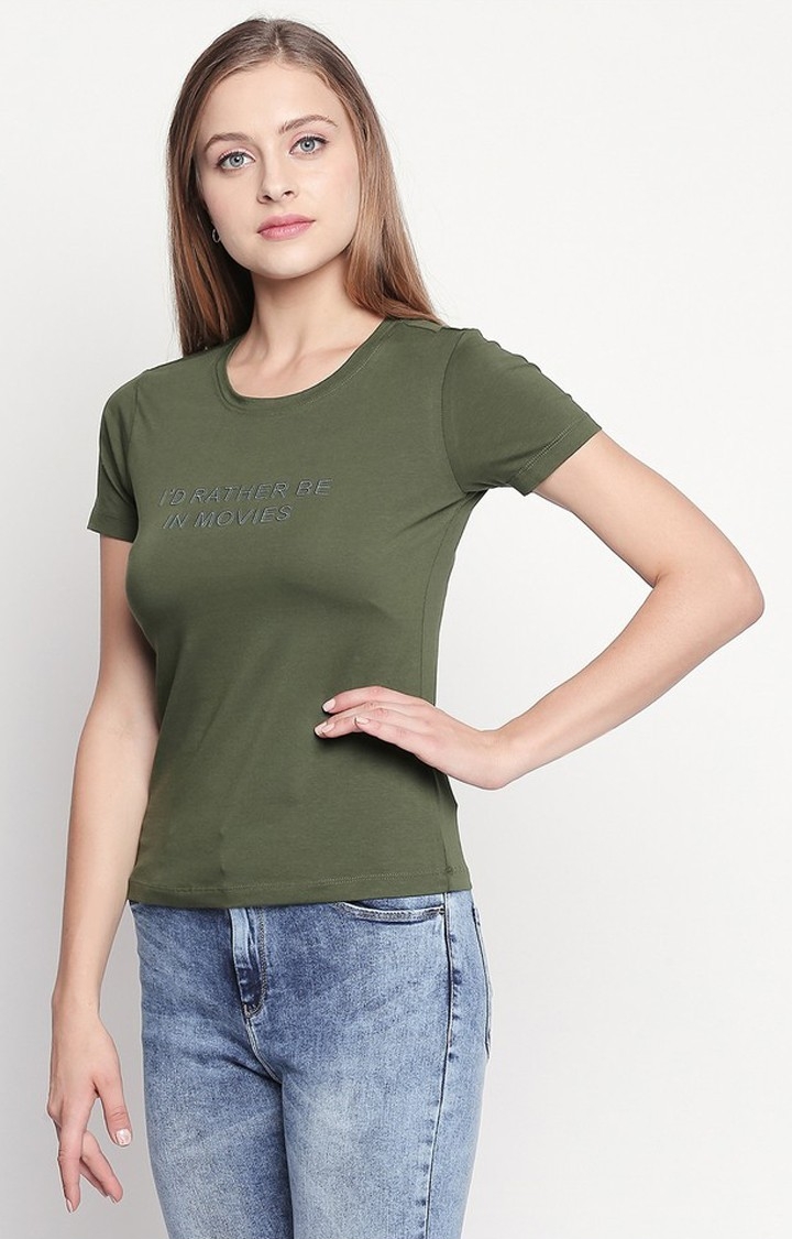 Spykar Olive Printed Slim Fit T-Shirt