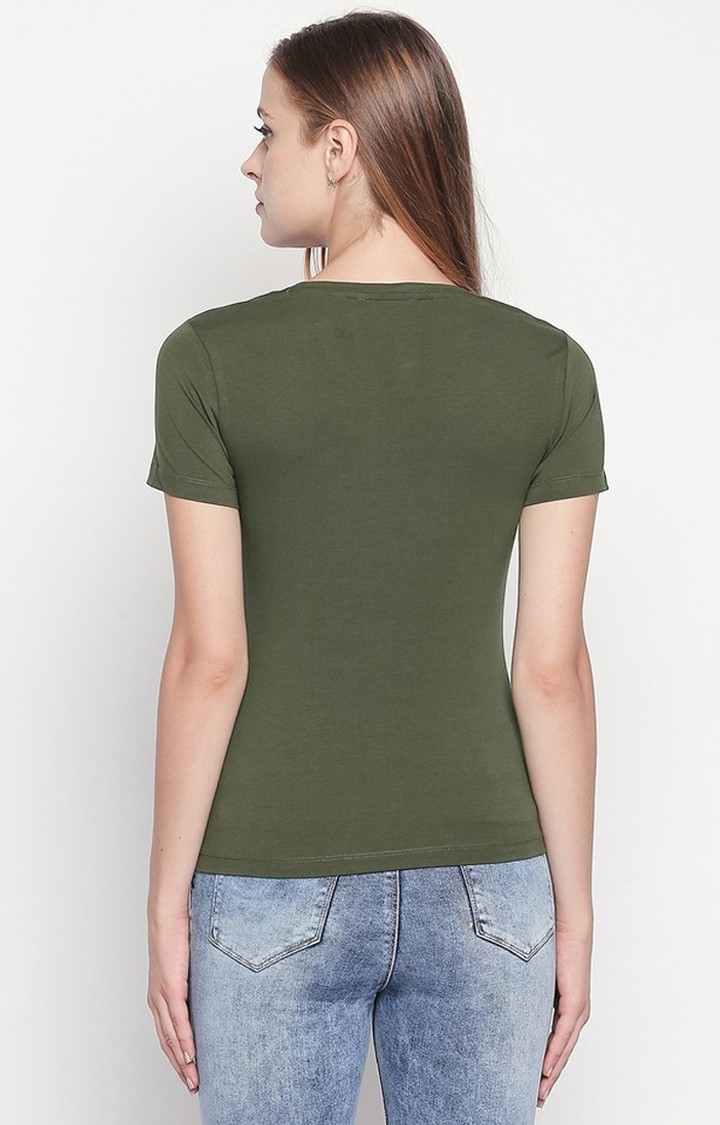 Spykar Olive Printed Slim Fit T-Shirt